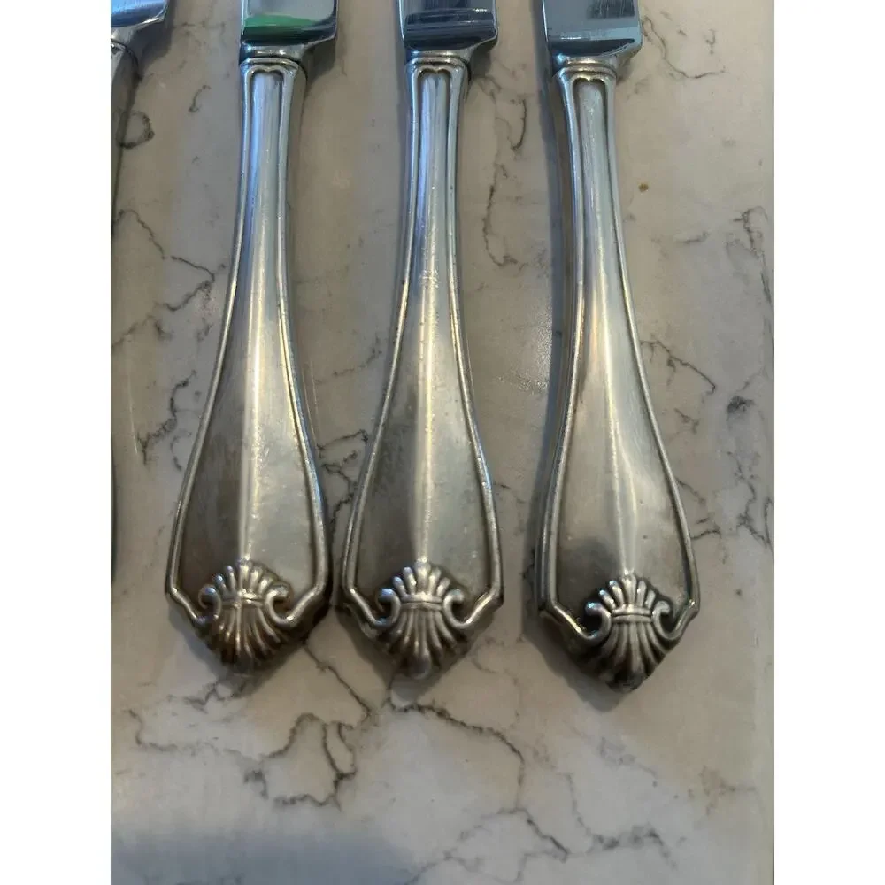 Hollow Dinner Knife Set of 4 Oneida King James 1881 Rogers Silver‎ Plate Vtg